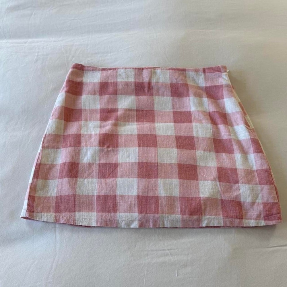 Forever 21 Pink White Gingham Mini Skirt Side Zip Lined Summer Womens Medium